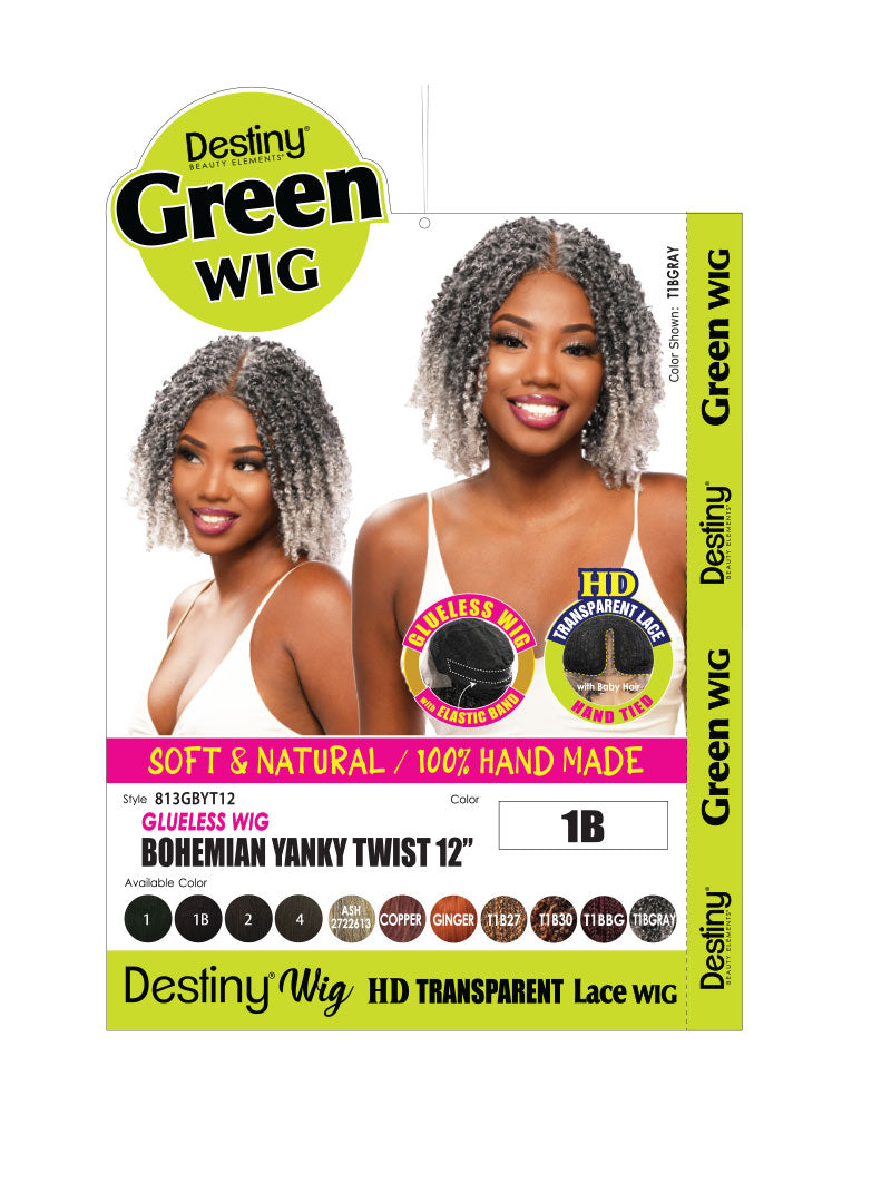 Destiny Green Bohemian Yanki Twist 12 inch HD lace wig — product view 2