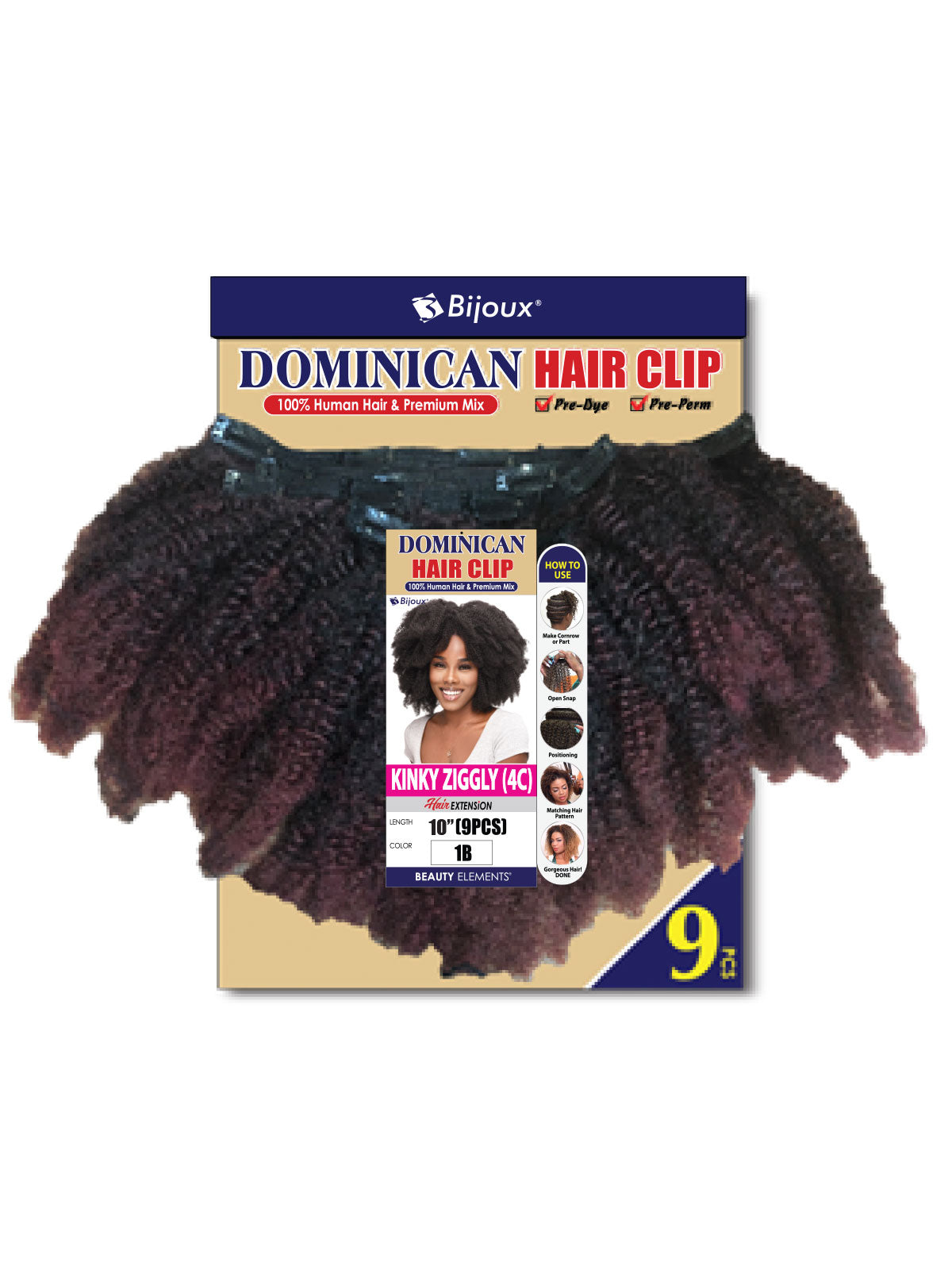 Bijoux Dominican Hair Clip Kinky Ziggly 4C 10 inch back view