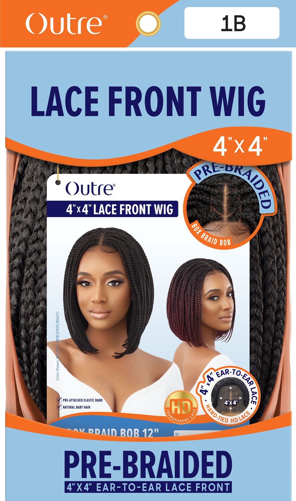 Outre Box Braid Bob 12" product card and color chart